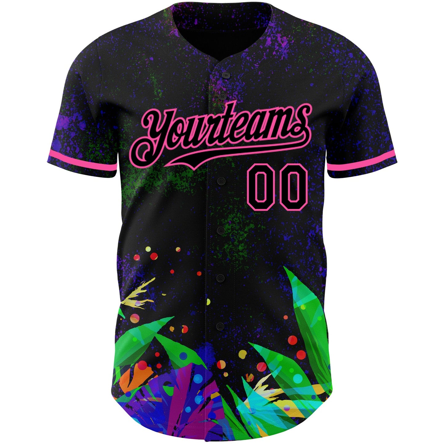 Custom Black Pink 3D Pattern Design Holi Festival Color Powder Authentic Baseball Jersey view 2