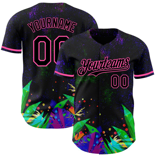 Custom Black Pink 3D Pattern Design Holi Festival Color Powder Authentic Baseball Jersey - Main View