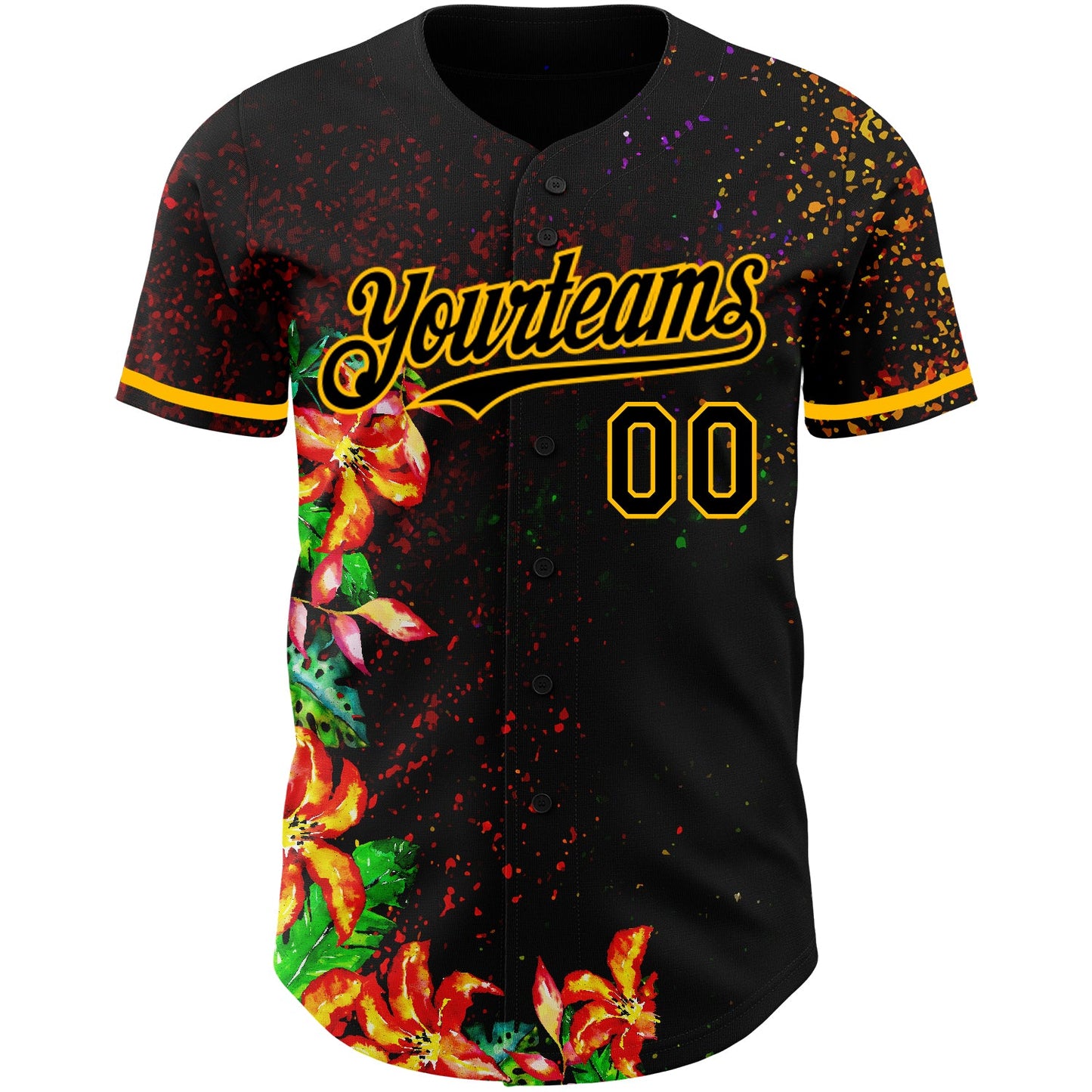 Custom Black Gold 3D Pattern Design Holi Festival Color Powder Authentic Baseball Jersey view 2