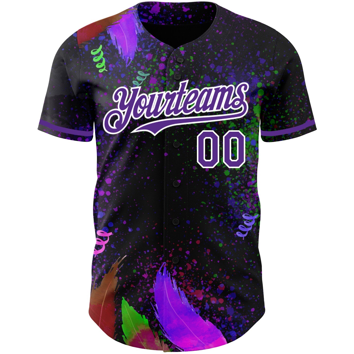 Custom Black Purple-White 3D Pattern Design Holi Festival Color Powder Authentic Baseball Jersey view 2