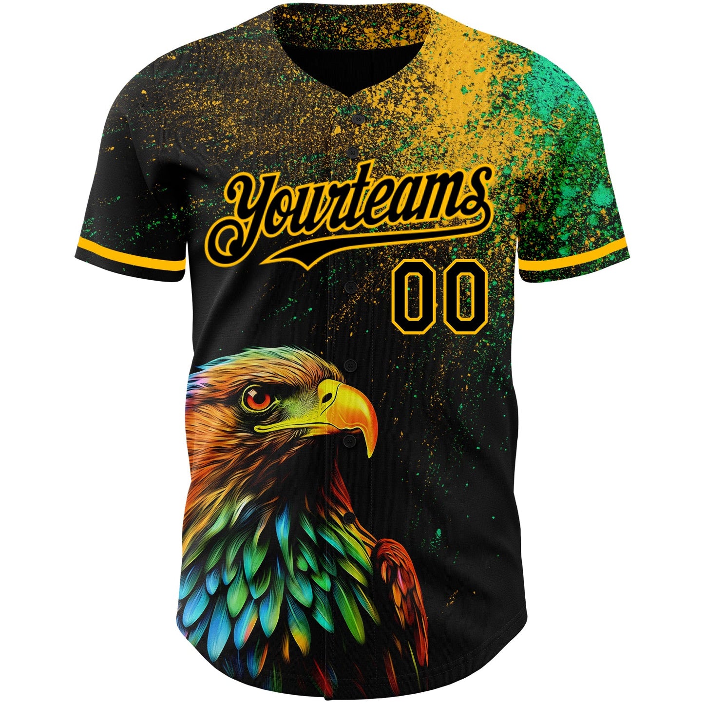 Custom Black Gold 3D Pattern Design Holi Festival Color Powder Authentic Baseball Jersey view 2