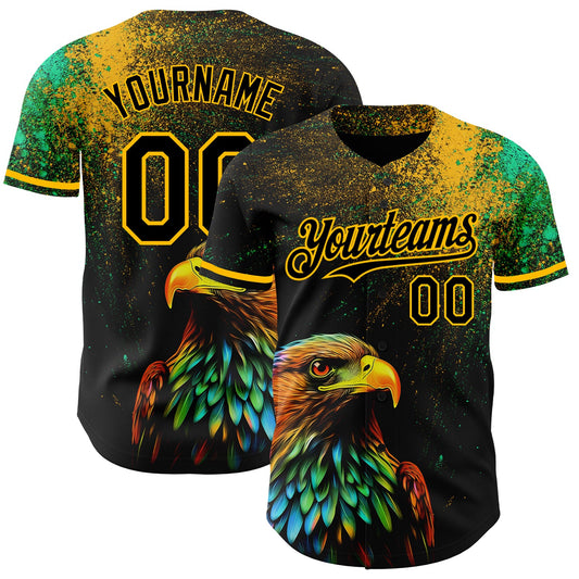 Custom Black Gold 3D Pattern Design Holi Festival Color Powder Authentic Baseball Jersey - Main View