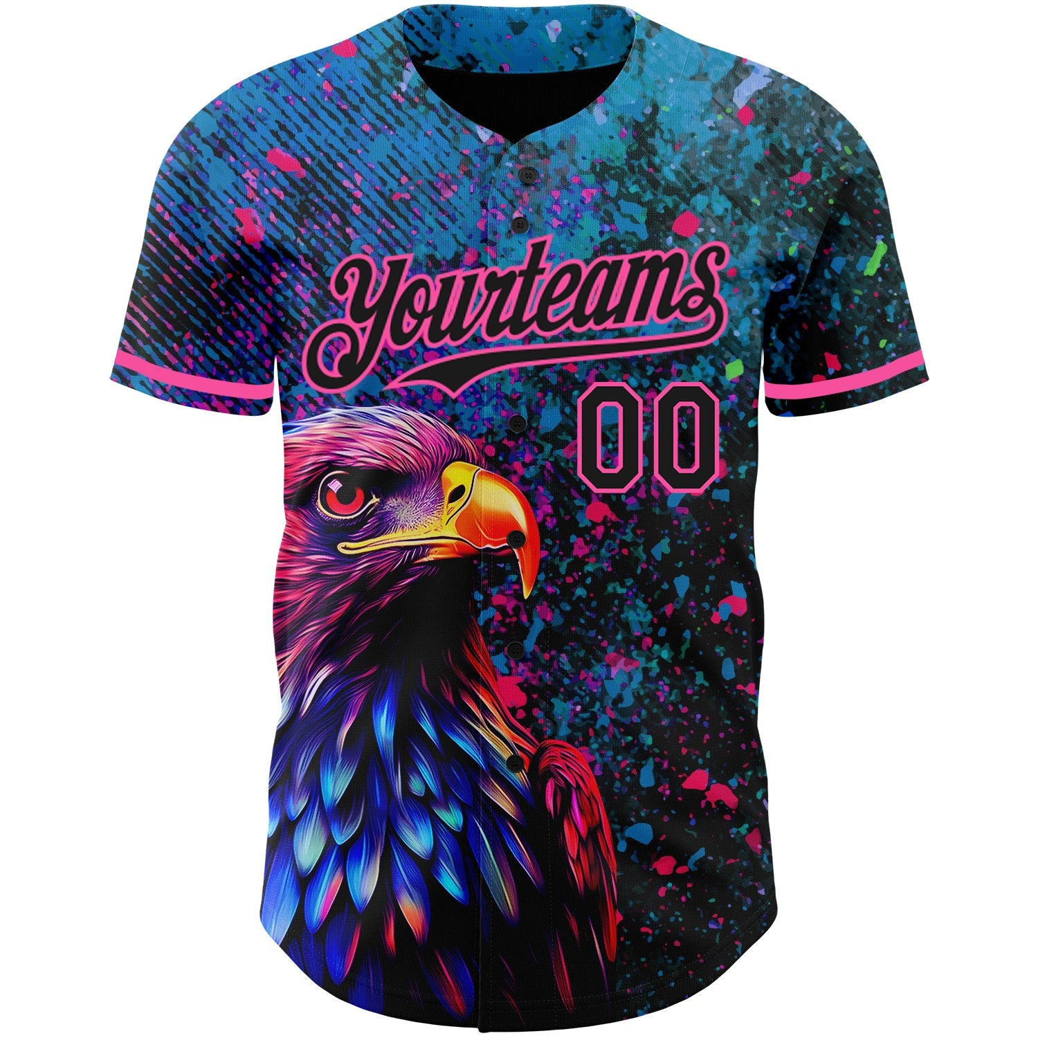 Custom Black Pink 3D Pattern Design Holi Festival Color Powder Authentic Baseball Jersey view 3
