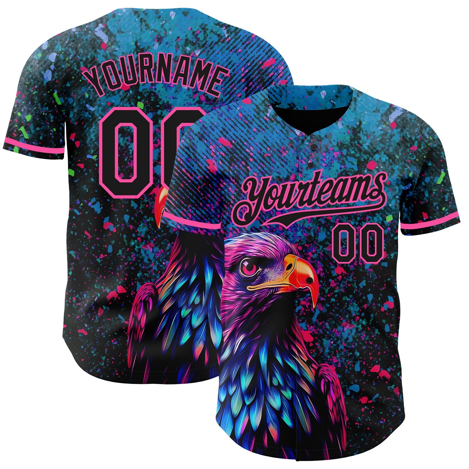 Custom Black Pink 3D Pattern Design Holi Festival Color Powder Authentic Baseball Jersey - Main View