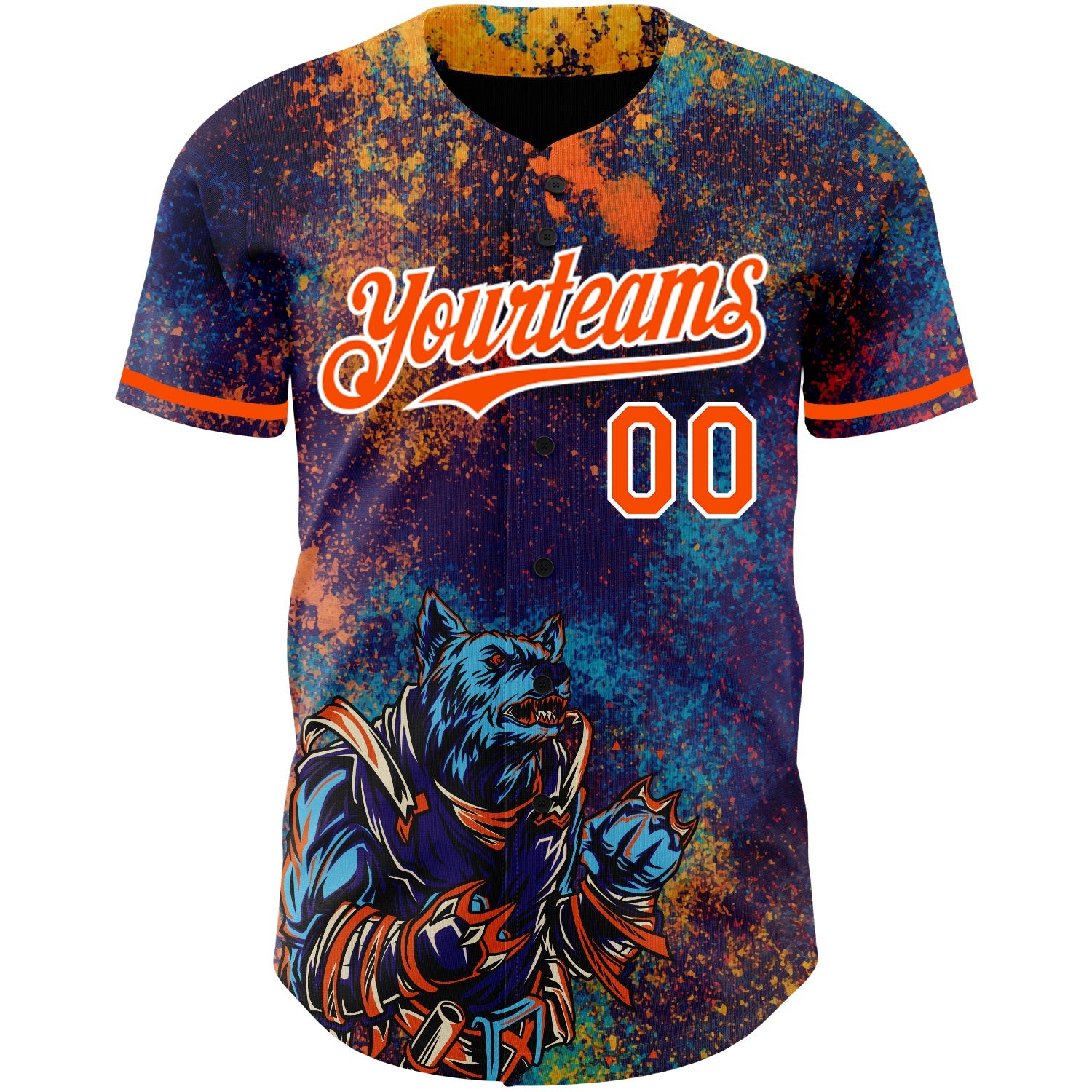 Custom Purple Orange-White 3D Pattern Design Holi Festival Color Powder Authentic Baseball Jersey view 2