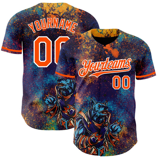Custom Purple Orange-White 3D Pattern Design Holi Festival Color Powder Authentic Baseball Jersey - Main View