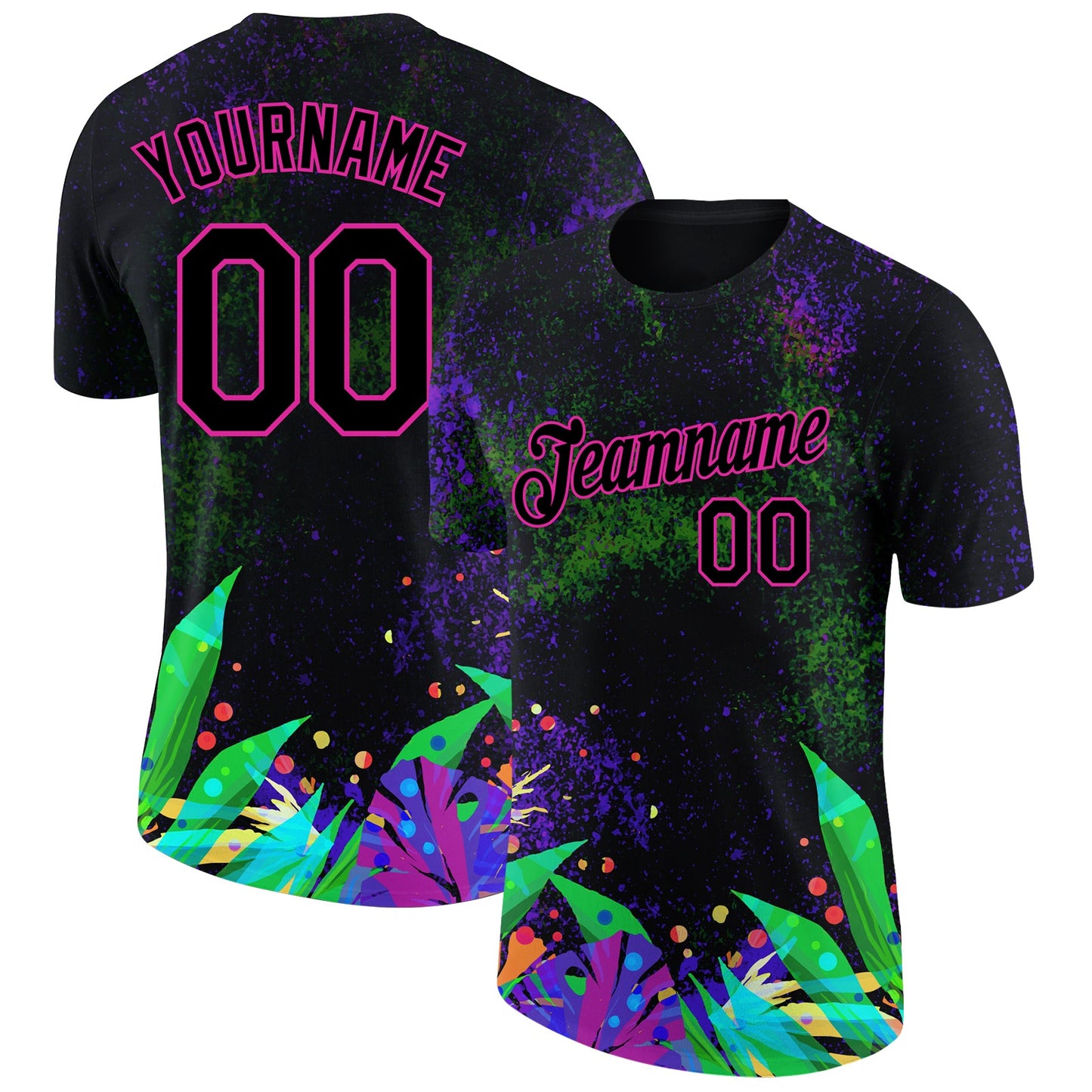 Custom Black Pink 3D Pattern Design Holi Festival Color Powder Performance T-Shirt - Main View
