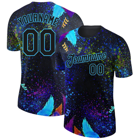 Custom Black Sky Blue 3D Pattern Design Holi Festival Color Powder Performance T-Shirt - Main View
