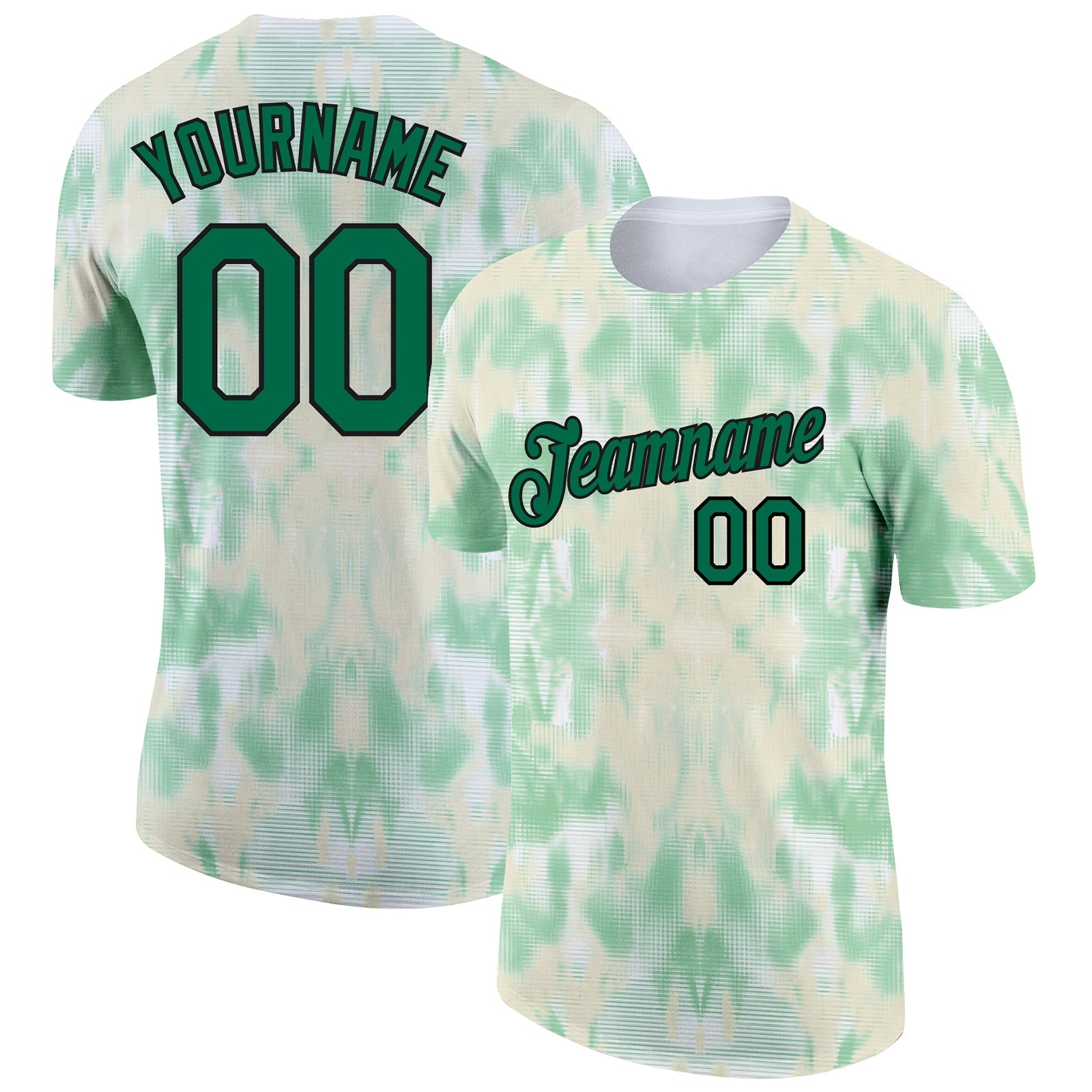 Custom Tie Dye Kelly Green-Black 3D Performance T-Shirt - Main View