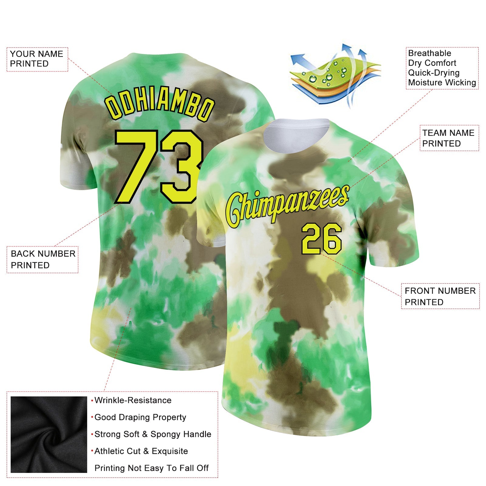 Custom Tie Dye Neon Yellow-Black 3D Performance T-Shirt view 2