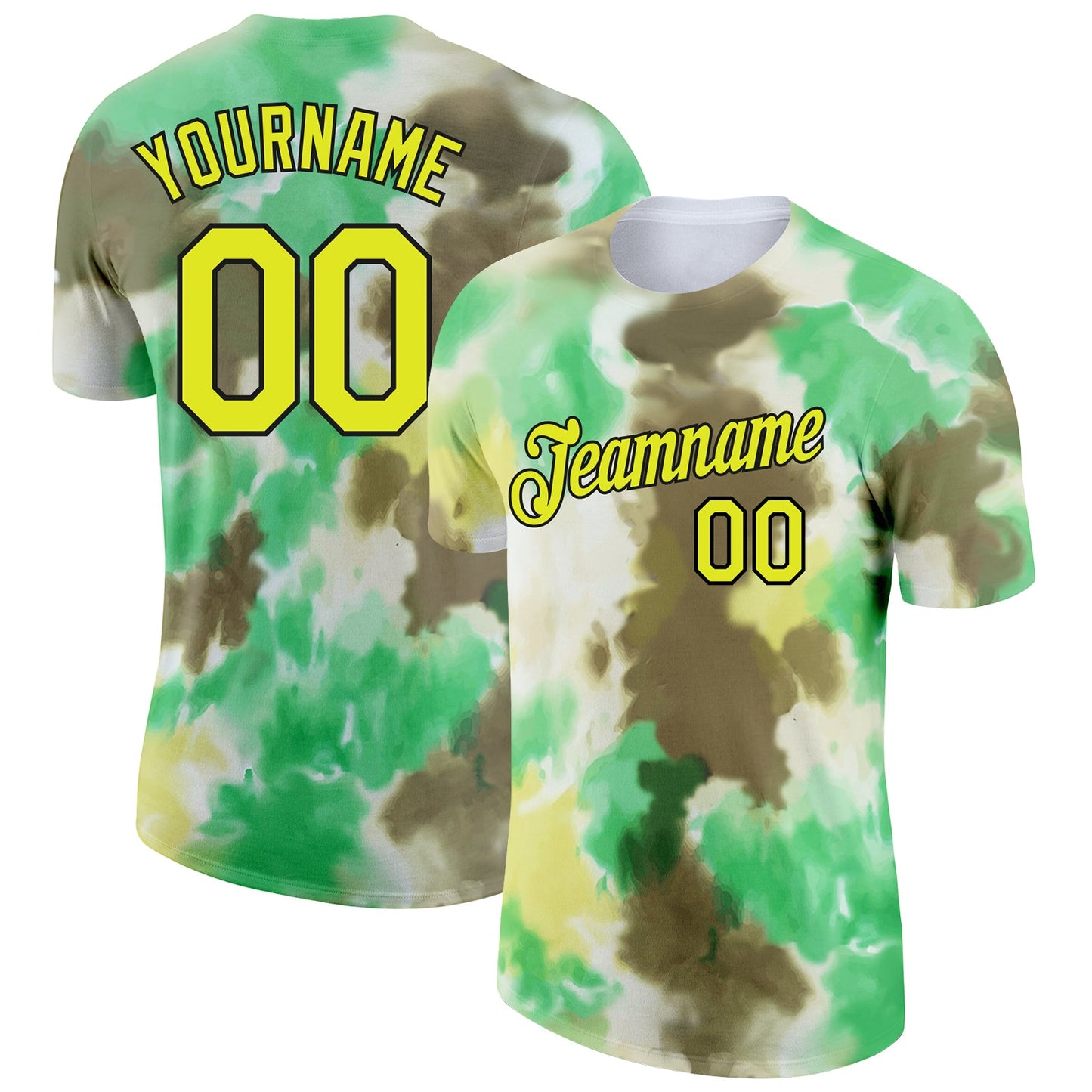 Custom Tie Dye Neon Yellow-Black 3D Performance T-Shirt - Main View