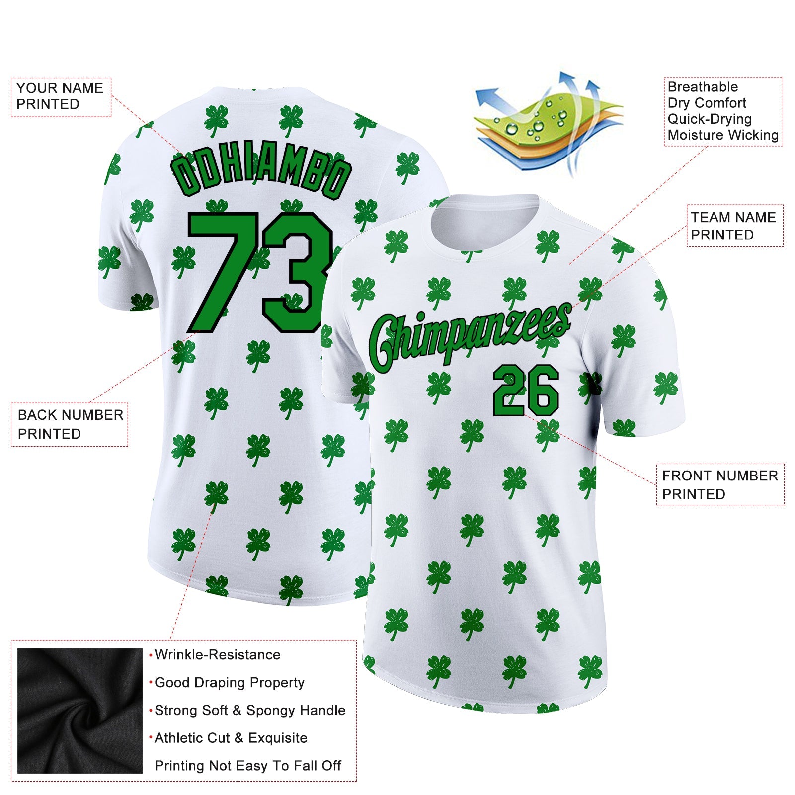 Custom White Kelly Green-Black 3D St.Patrick's Day Clovers Performance T-Shirt view 2