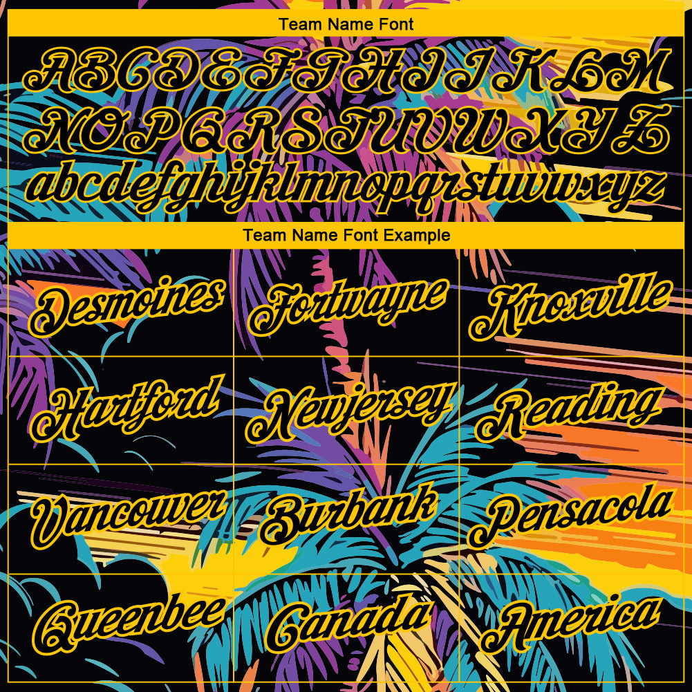 Custom Black Yellow 3D Pattern Design Tropical Hawaii Palms Trees Performance T-Shirt view 3