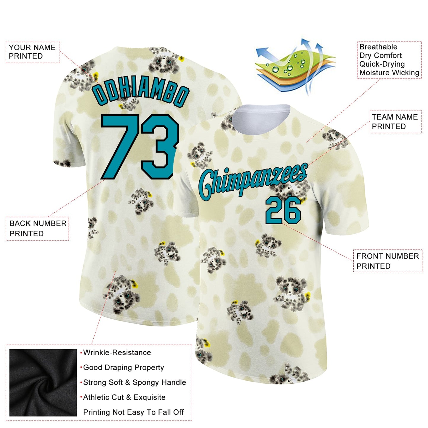 Custom Cream Teal-Black 3D Pattern Design Dog Performance T-Shirt view 2