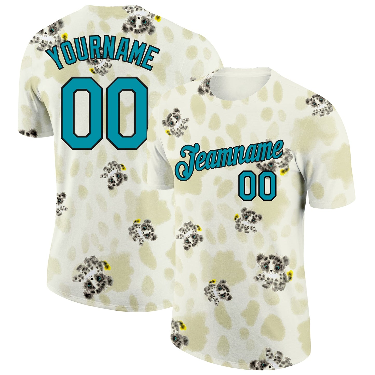 Custom Cream Teal-Black 3D Pattern Design Dog Performance T-Shirt - Main View