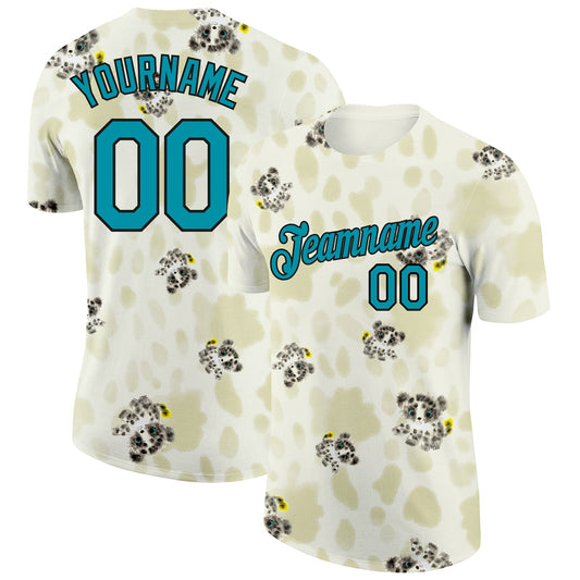 Custom Cream Teal-Black 3D Pattern Design Dog Performance T-Shirt - Main View
