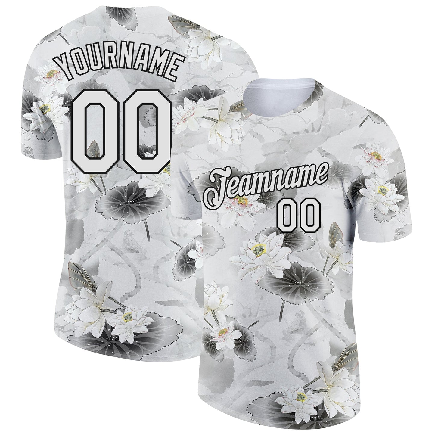 Custom White Black 3D Pattern Design Lotus Performance T-Shirt - Main View