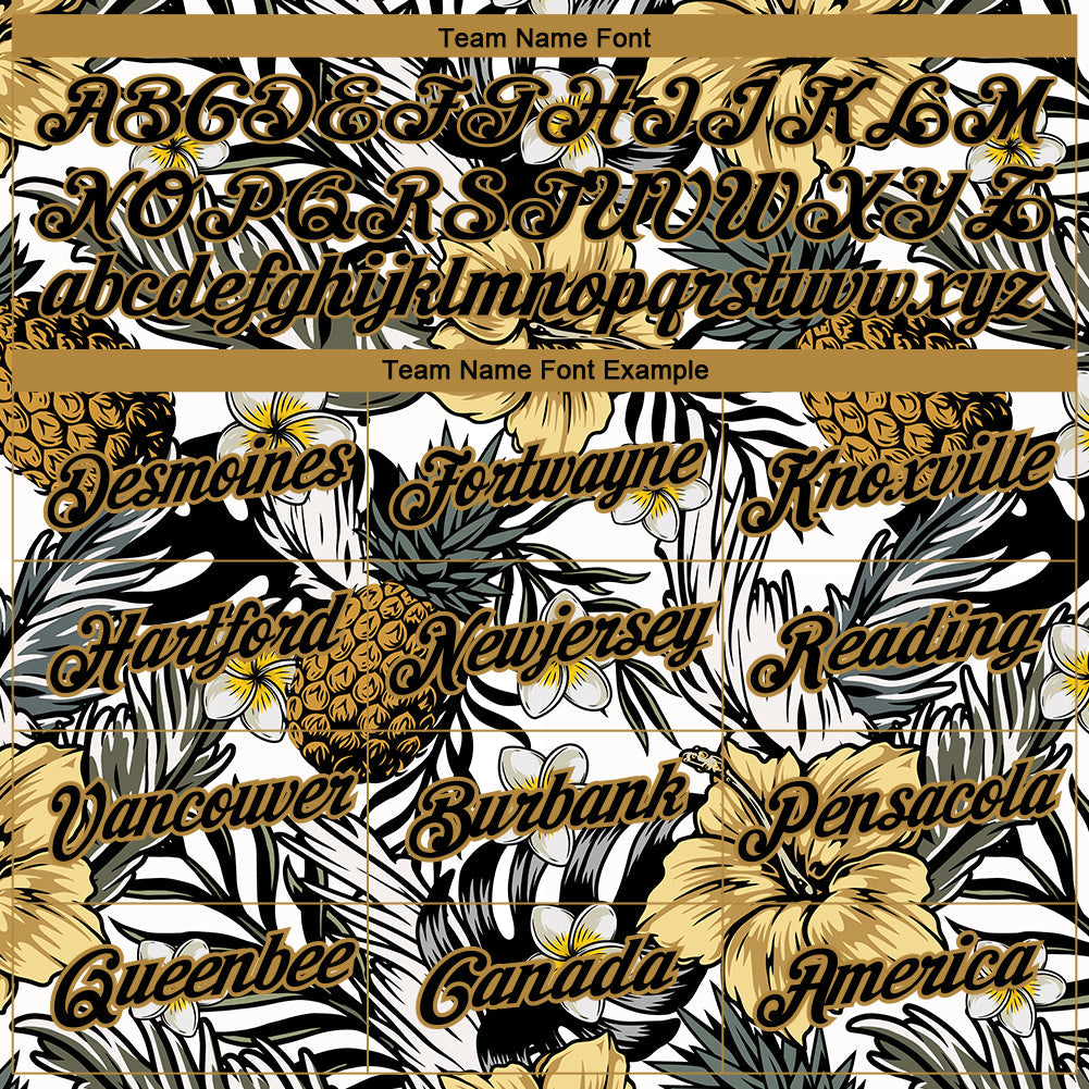 Custom Black Old Gold 3D Pattern Design Tropical Plant And Pineapples Performance T-Shirt view 3