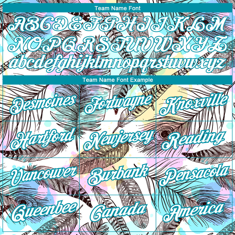 Custom White Teal 3D Pattern Design Feathers Performance T-Shirt view 3