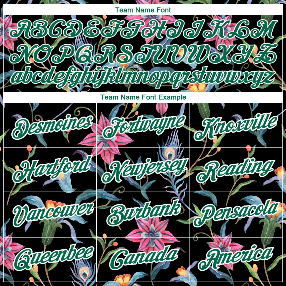 Custom Black Kelly Green-White 3D Pattern Design Flowers Performance T-Shirt view 3