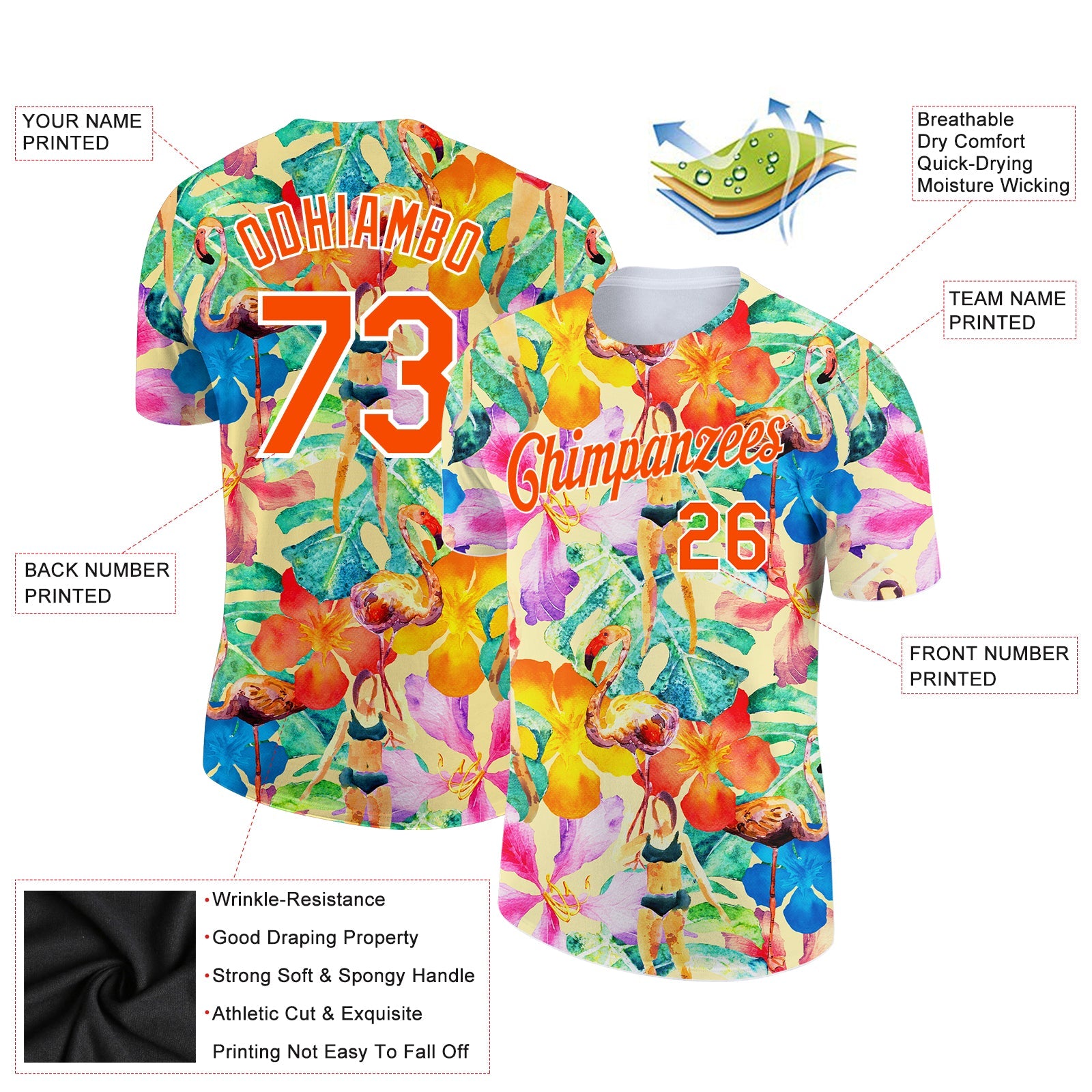 Custom White Orange 3D Pattern Design Tropical Hawaii Plant Performance T-Shirt view 2