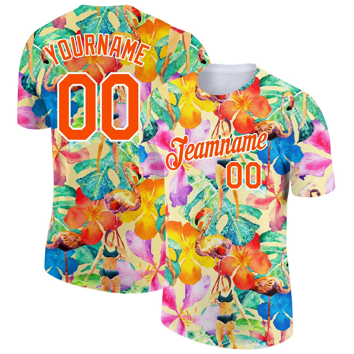 Custom White Orange 3D Pattern Design Tropical Hawaii Plant Performance T-Shirt - Main View