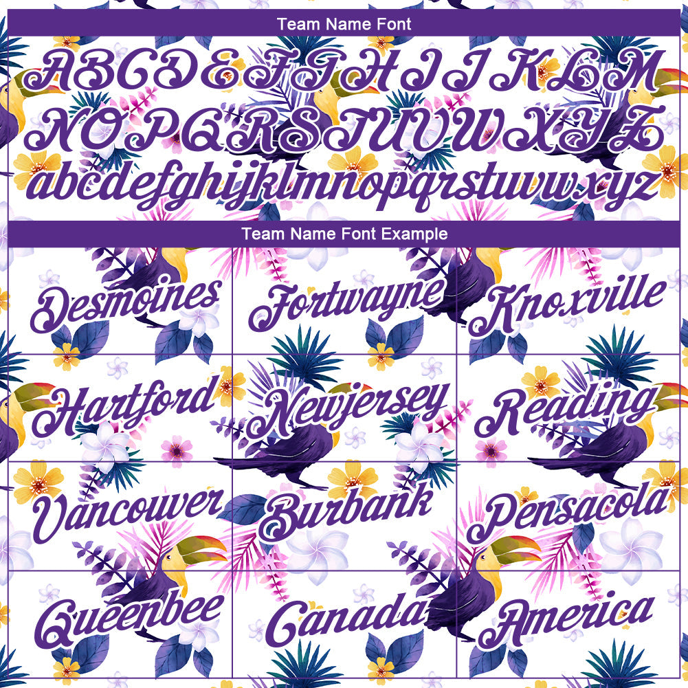 Custom White Purple 3D Pattern Design Tropical Hawaii Flower With Bird Performance T-Shirt view 3