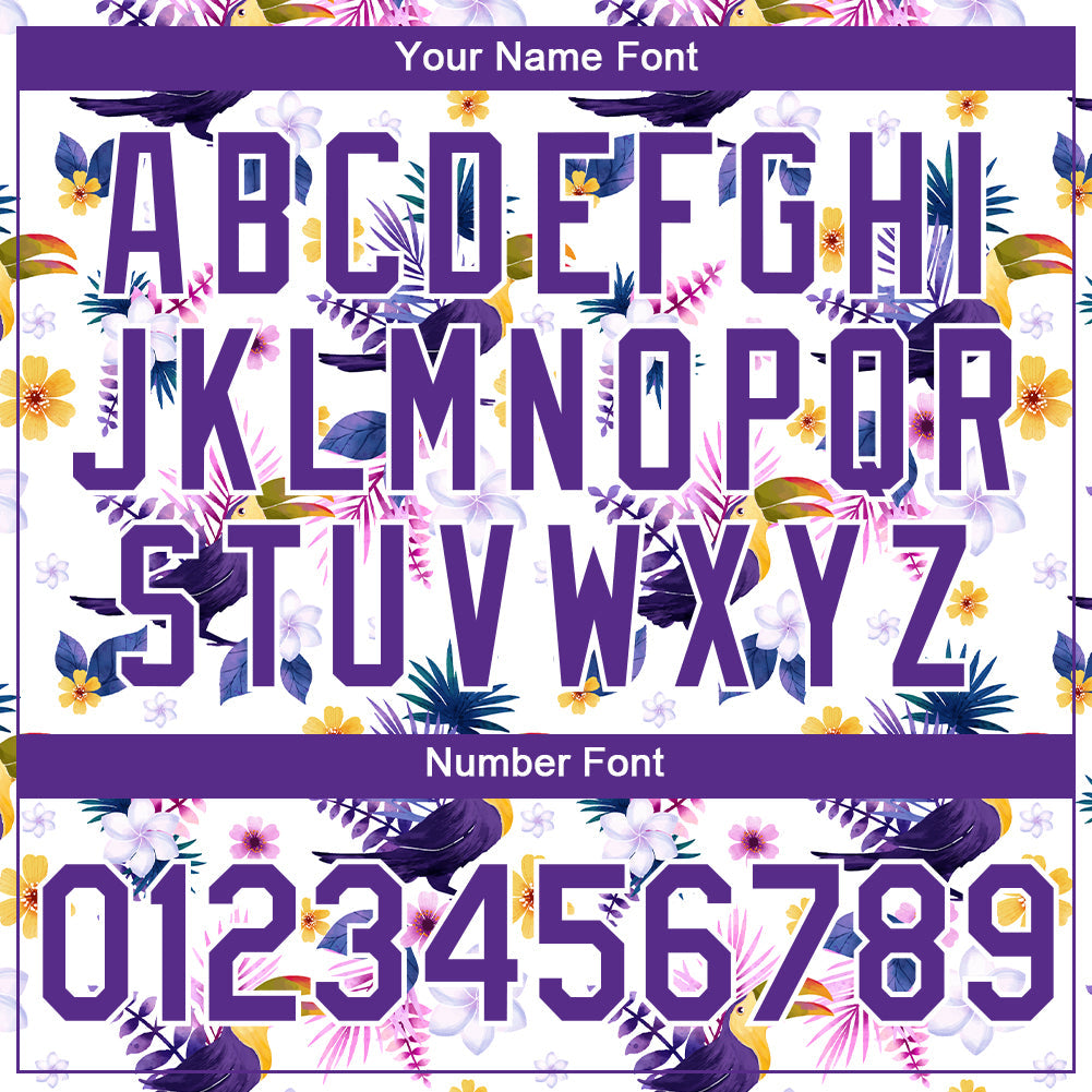 Custom White Purple 3D Pattern Design Tropical Hawaii Flower With Bird Performance T-Shirt view 4