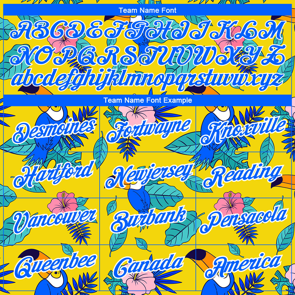 Custom Yellow Royal-White 3D Pattern Design Tropical Hawaii Plant With Bird Performance T-Shirt view 3