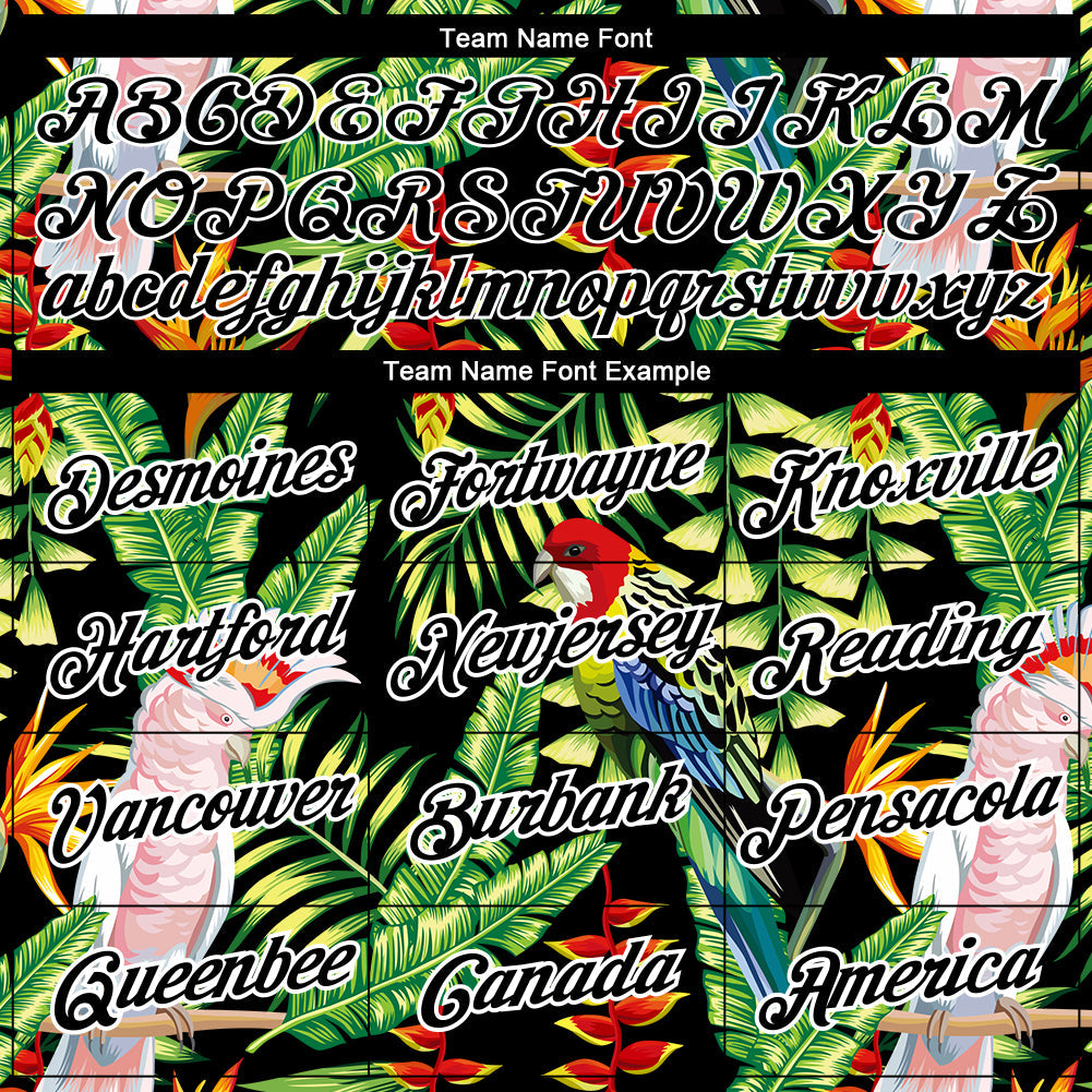 Custom Black White 3D Pattern Design Tropical Hawaii Plant With Bird Performance T-Shirt view 3