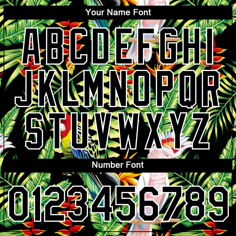 Custom Black White 3D Pattern Design Tropical Hawaii Plant With Bird Performance T-Shirt view 4