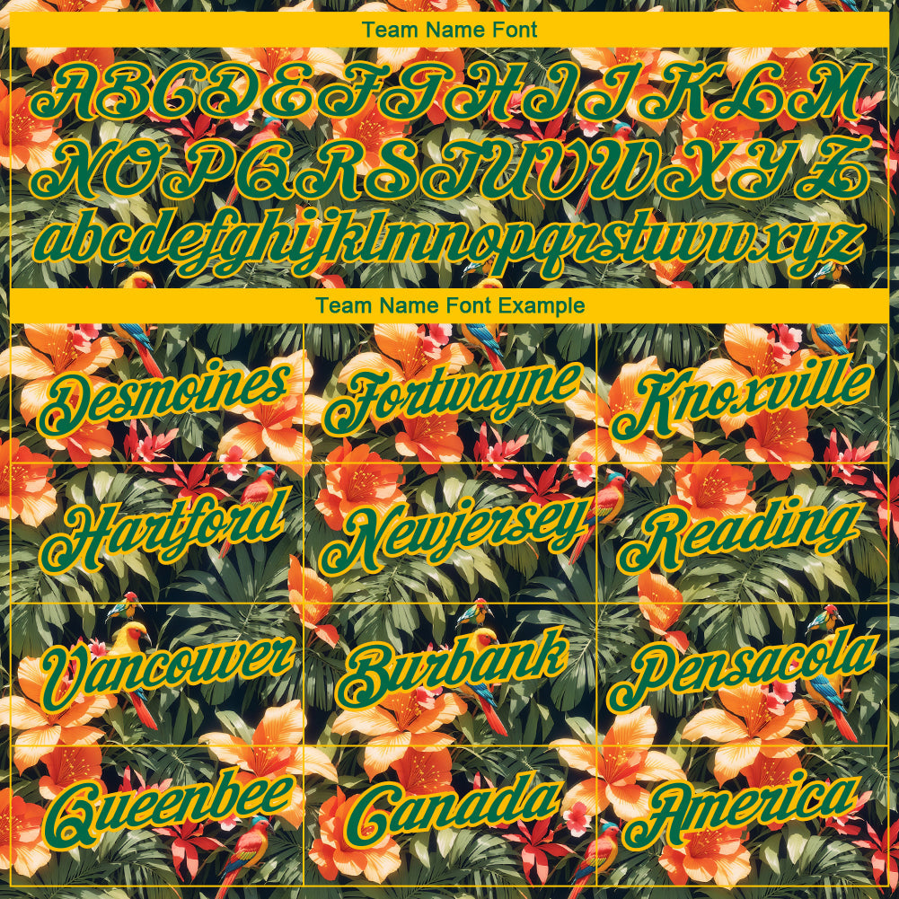 Custom Black Green-Yellow 3D Pattern Design Tropical Hawaii Plant With Bird Performance T-Shirt view 3
