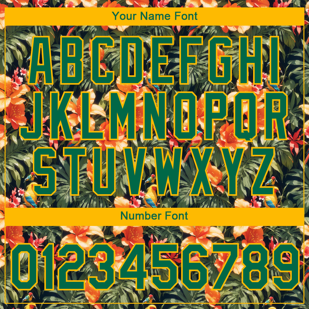 Custom Black Green-Yellow 3D Pattern Design Tropical Hawaii Plant With Bird Performance T-Shirt view 4