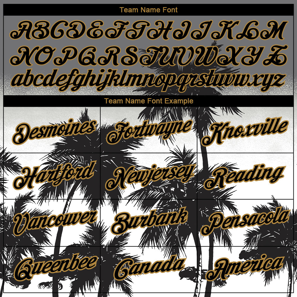 Custom Gray Black-Old Gold 3D Pattern Design Tropical Hawaii Palms Trees Performance T-Shirt view 3