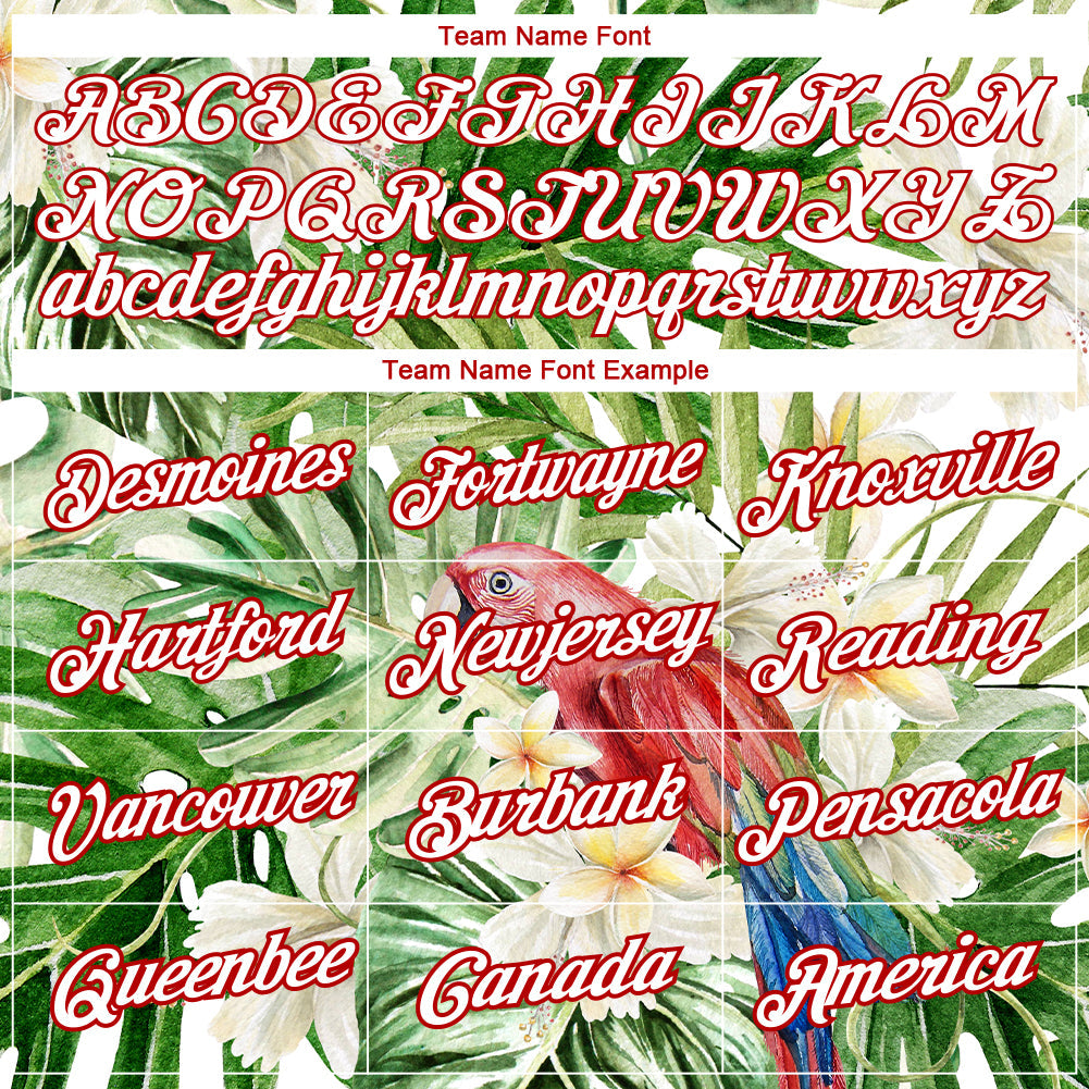 Custom White Red 3D Pattern Design Tropical Hawaii Plant With Bird Performance T-Shirt view 3