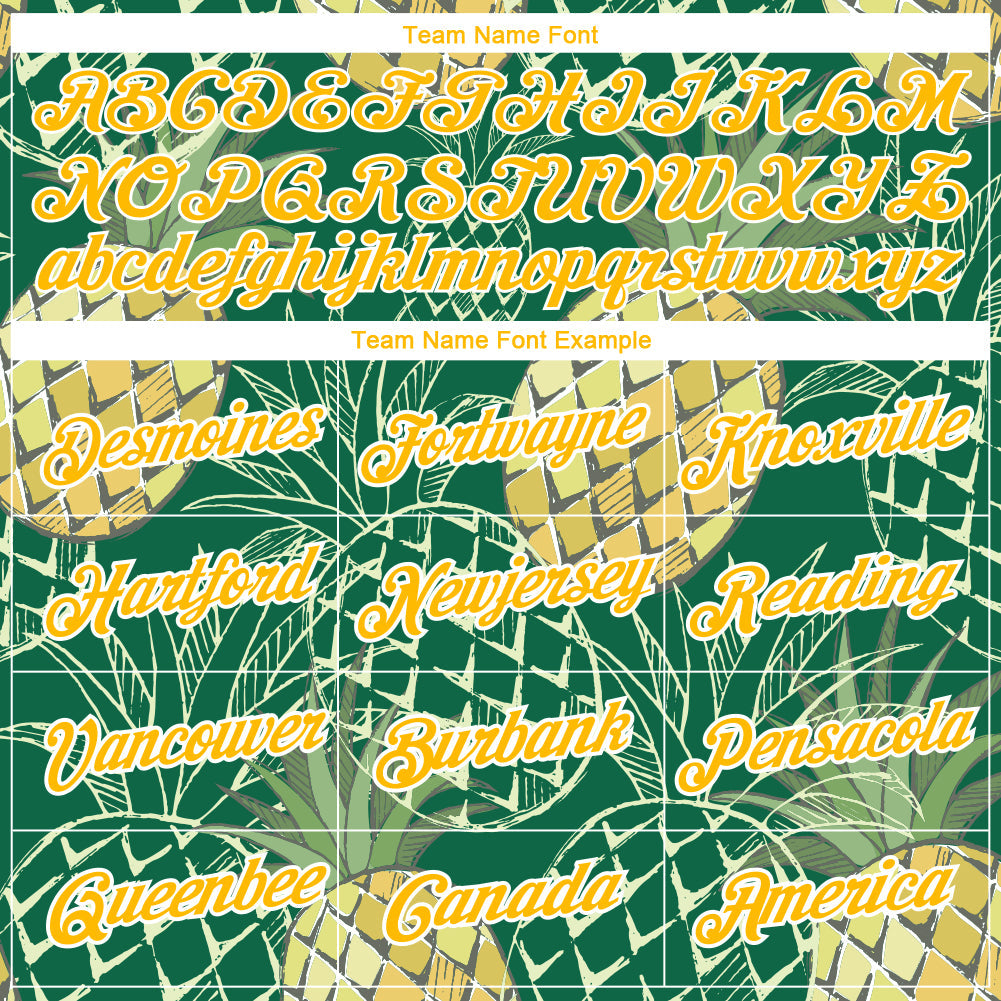 Custom Kelly Green Gold-White 3D Pattern Design Summer Holiday Pineapple Performance T-Shirt view 3
