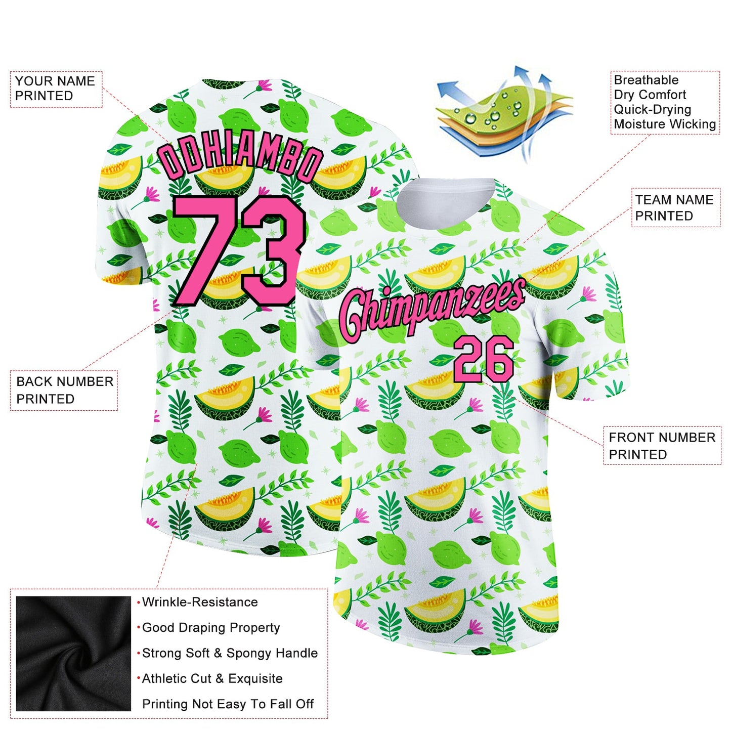 Custom White Pink-Black 3D Pattern Design Summer Holiday Fruit Performance T-Shirt view 2