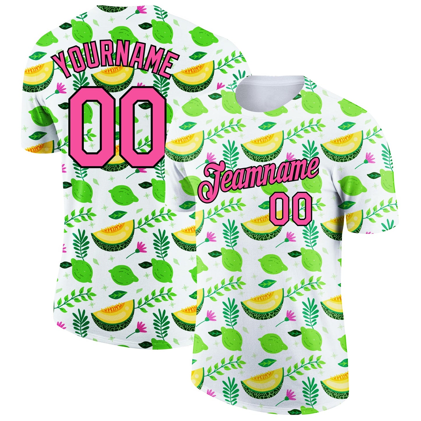 Custom White Pink-Black 3D Pattern Design Summer Holiday Fruit Performance T-Shirt - Main View