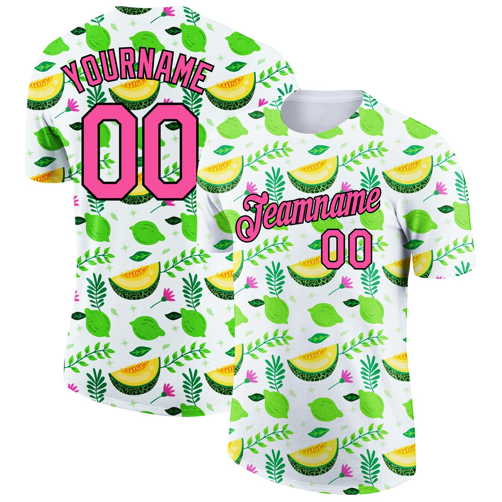 Custom White Pink-Black 3D Pattern Design Summer Holiday Fruit Performance T-Shirt - Main View
