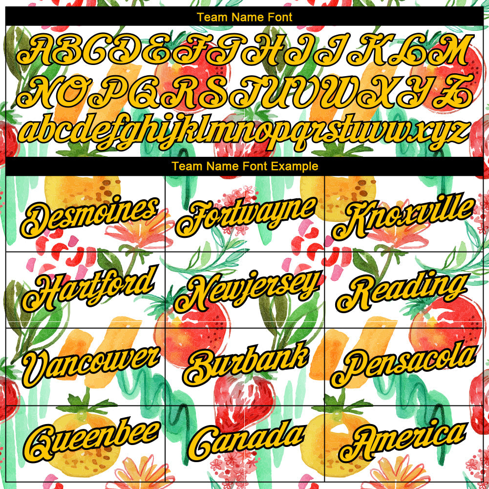 Custom White Gold-Black 3D Pattern Design Summer Holiday Fruit Performance T-Shirt view 3
