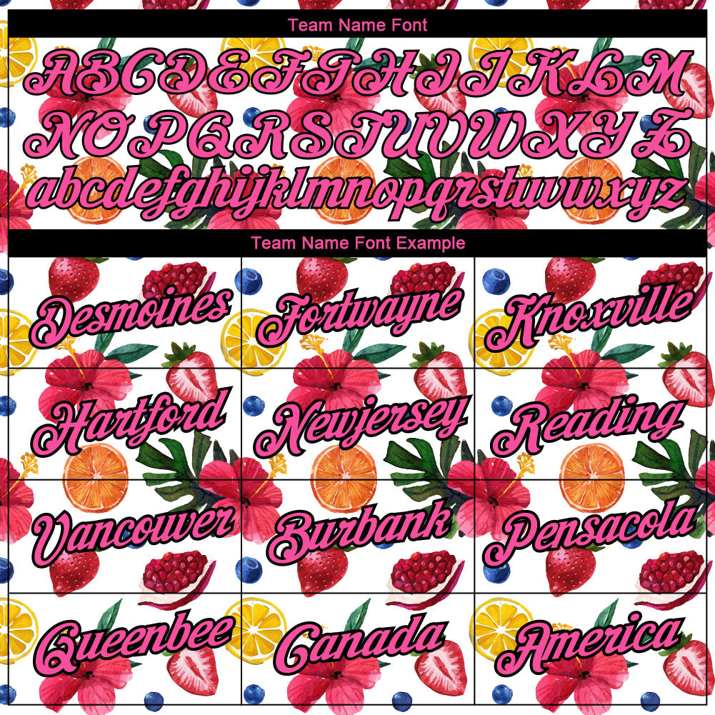 Custom White Pink-Black 3D Pattern Design Summer Holiday Fruit And Flower Performance T-Shirt view 3