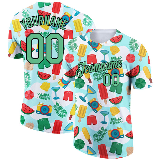 Custom White Pea Green-Black 3D Pattern Design Summer Holiday Fruit Performance T-Shirt - Main View