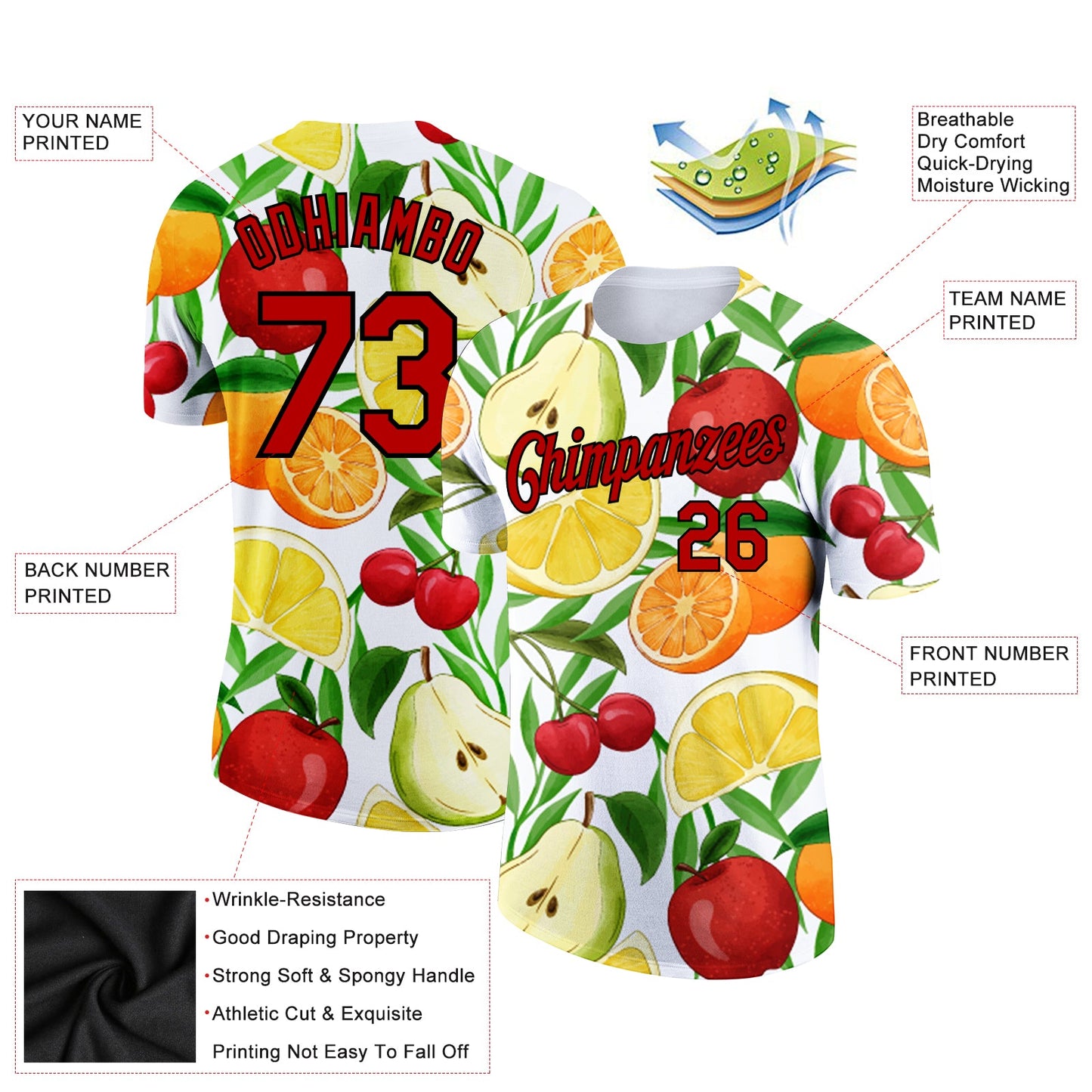 Custom White Red-Black 3D Pattern Design Summer Holiday Fruit Performance T-Shirt view 2
