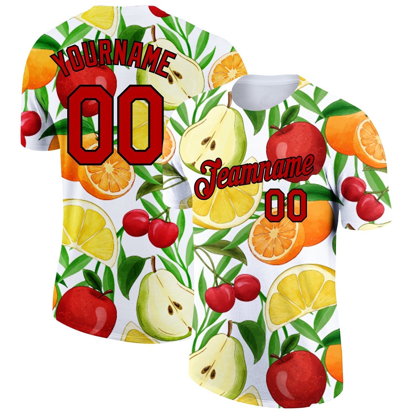 Custom White Red-Black 3D Pattern Design Summer Holiday Fruit Performance T-Shirt - Main View