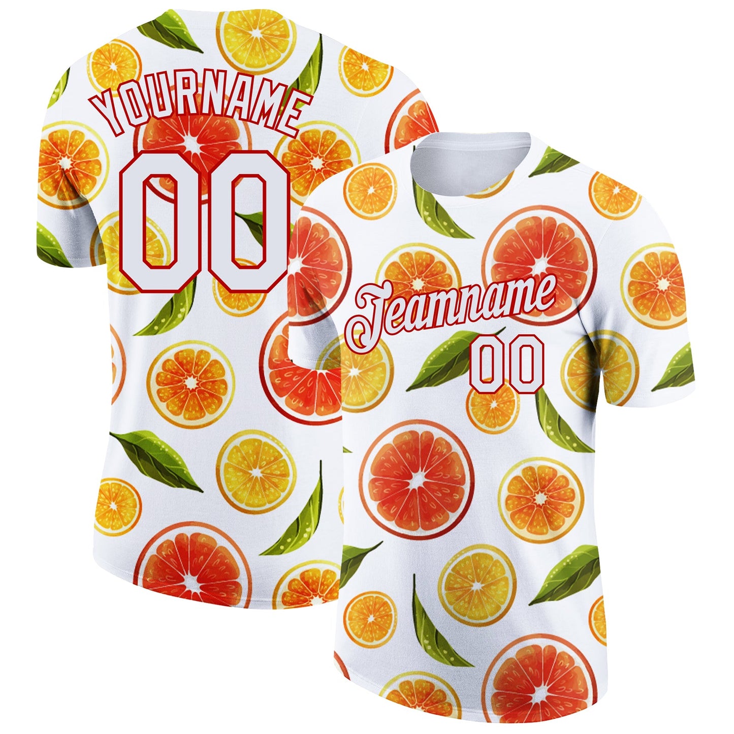 Custom White Red 3D Pattern Design Summer Holiday Fruit Performance T-Shirt - Main View