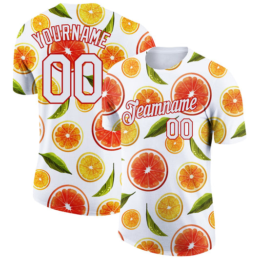 Custom White Red 3D Pattern Design Summer Holiday Fruit Performance T-Shirt - Main View