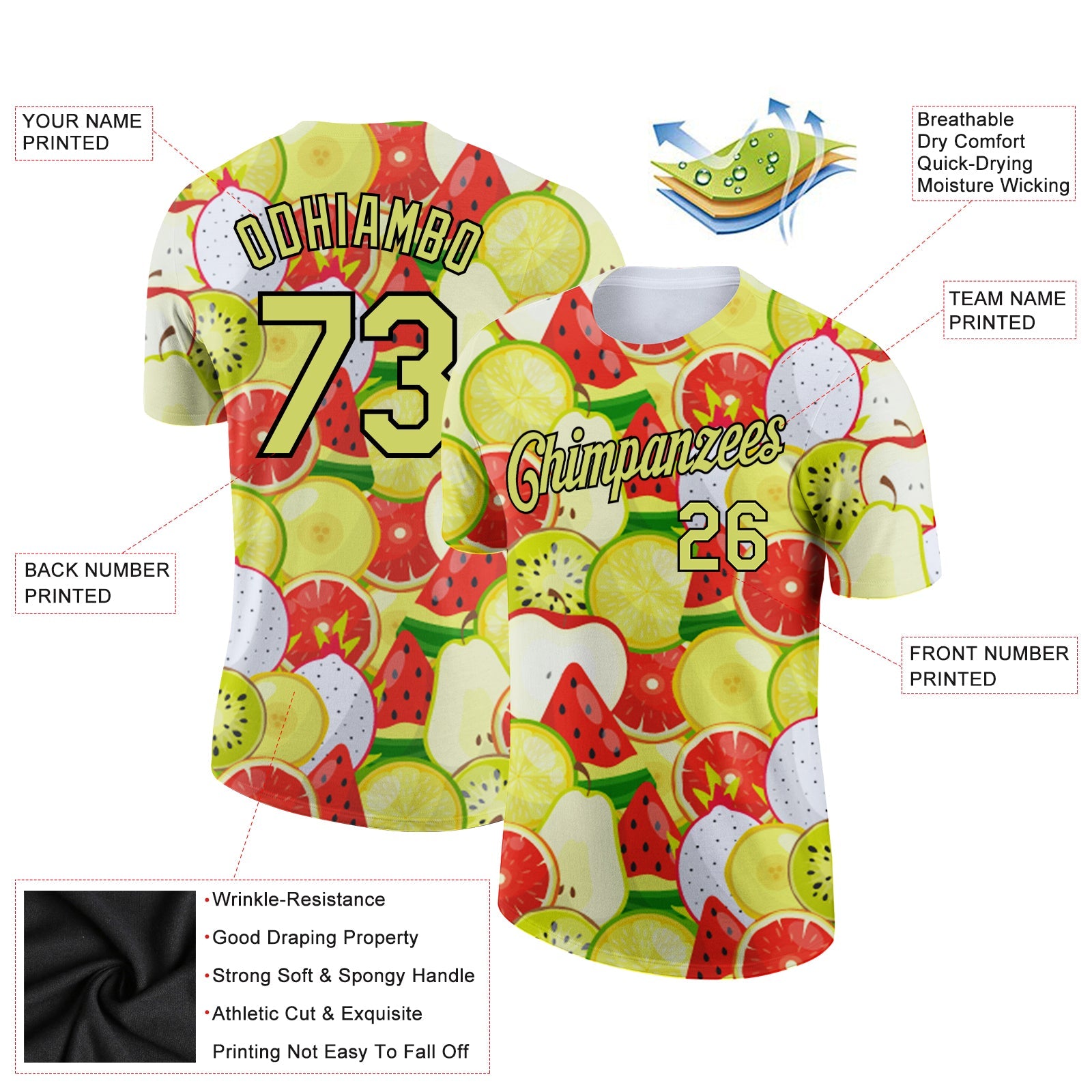 Custom White Neon Yellow-Black 3D Pattern Design Summer Holiday Fruit Performance T-Shirt view 2