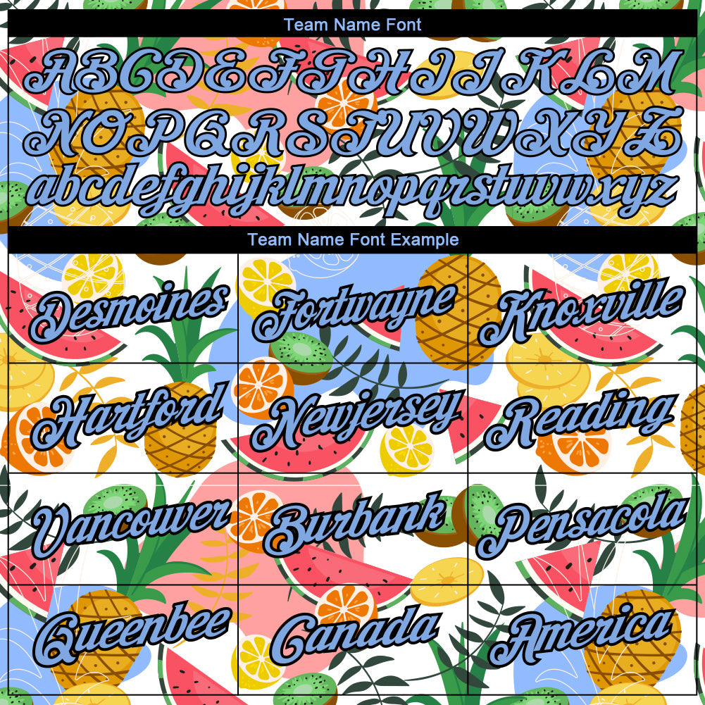 Custom White Light Blue-Black 3D Pattern Design Summer Holiday Fruit Performance T-Shirt view 3