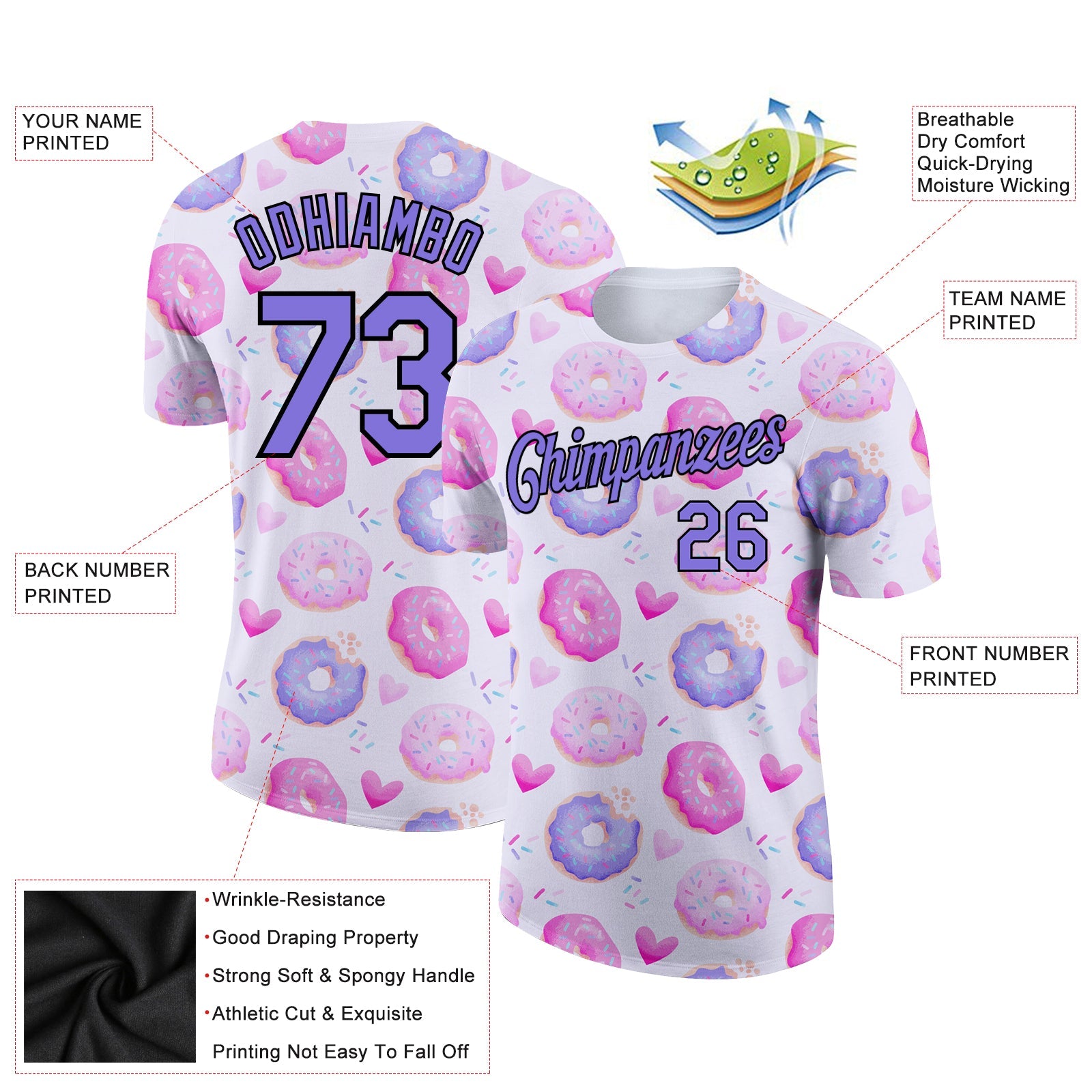 Custom White Purple-Black 3D Pattern Design Dessert Performance T-Shirt view 2