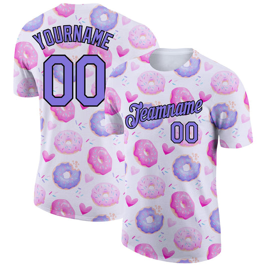 Custom White Purple-Black 3D Pattern Design Dessert Performance T-Shirt - Main View